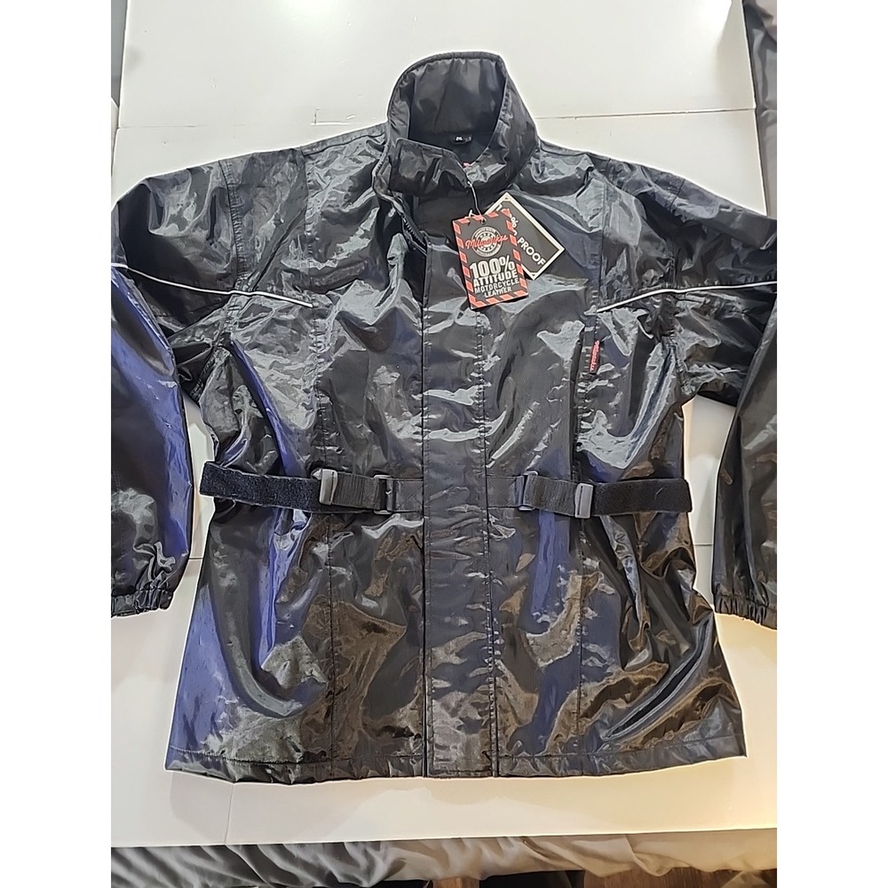 Milwaukee Motorcycle Clothing Rain Jacket Black Nylon Riding Coat Mens 2XL Hood